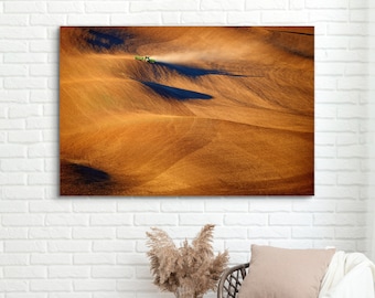 Scenic Landscape in Sunrise Light, Palouse Hills Harvested Field Photography, Paper and Metal Photo Print, Wall Art Canvas