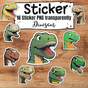 16 Dinosaur Sticker | Digital Stickers Download and Print | Vinyl Sticker | Manga Sticker | Cartoon Sticker for Sticker Book | PNG files