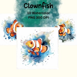 10 Colorful Clownfish Sublimation PNG | Watercolor Images | Watercolor Digital Art | Clipart for Kids | Printable Art Design | Downloadable