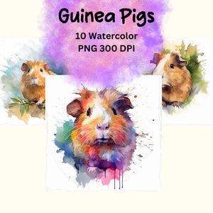 10 Colorida acuarela de conejillo de indias PNG ? Imágenes de sublimación | Arte digital de acuarela | Imágenes Prediseñadas para niños | Diseño de arte imprimible | Descargable