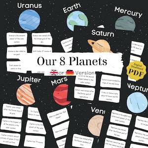 Flashcards en planeetposters van het zonnestelsel | Afdrukbare kaarten of vellen van onze Melkweg | Met feiten over elke planeet