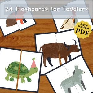 24 cartes flash d'animaux | Jeu de cartes assorti | cadeau pour tout-petit | Cartes flash Montessori imprimables