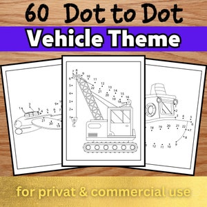 60 Vehicle Dot to Dot Pages | Coloring Pages Kids and Toddlers | Connect the Dots | Dot-to-Dot Activity Pages | Digital Coloring Printable