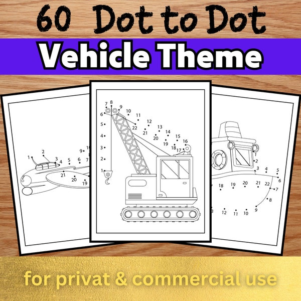 60 Vehicle Dot to Dot Pages | Coloring Pages Kids and Toddlers | Connect the Dots | Dot-to-Dot Activity Pages | Digital Coloring Printable