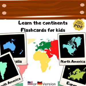 Continent Flash Cards | Montessori Material for Homeschooling | Printable Flash Cards for Kids
