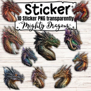 10 Dragon Sticker | Digital Stickers Download and Print | Vinyl Sticker | Manga Sticker | Cartoon Sticker for Sticker Book | PNG files