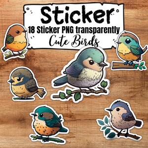 18 Bird Sticker | Digital Stickers Download and Print | Vinyl Sticker | Manga Sticker Birds | Cartoon Sticker for Sticker Book | PNG files