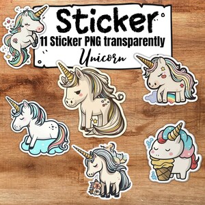 11 Unicorn Sticker | Digital Stickers Download and Print | Vinyl Sticker | Manga Sticker | Cartoon Sticker for Sticker Book | PNG files
