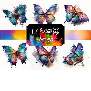 12 Vlindersublimatie PNG | Aquarelafbeeldingen | Aquarel digitale kunst | Creatieve grafische afbeeldingen | Afdrukbaar kunstontwerp | Digitaal downloaden