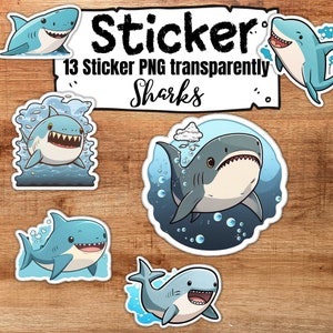 13 Shark Sticker | Digital Stickers Download and Print | Vinyl Sticker | Manga Sticker | Cartoon Sticker for Sticker Book | PNG files