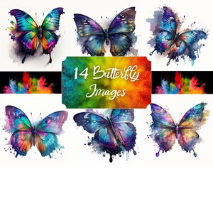 14 Vlindersublimatie PNG | Aquarelafbeeldingen | Aquarel digitale kunst | Creatieve grafische afbeeldingen | Afdrukbaar kunstontwerp | Digitaal downloaden