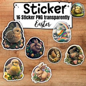 16 Easter Sticker | Digital Stickers Download and Print | Vinyl Sticker | Manga Sticker | Cartoon Sticker for Sticker Book | PNG files