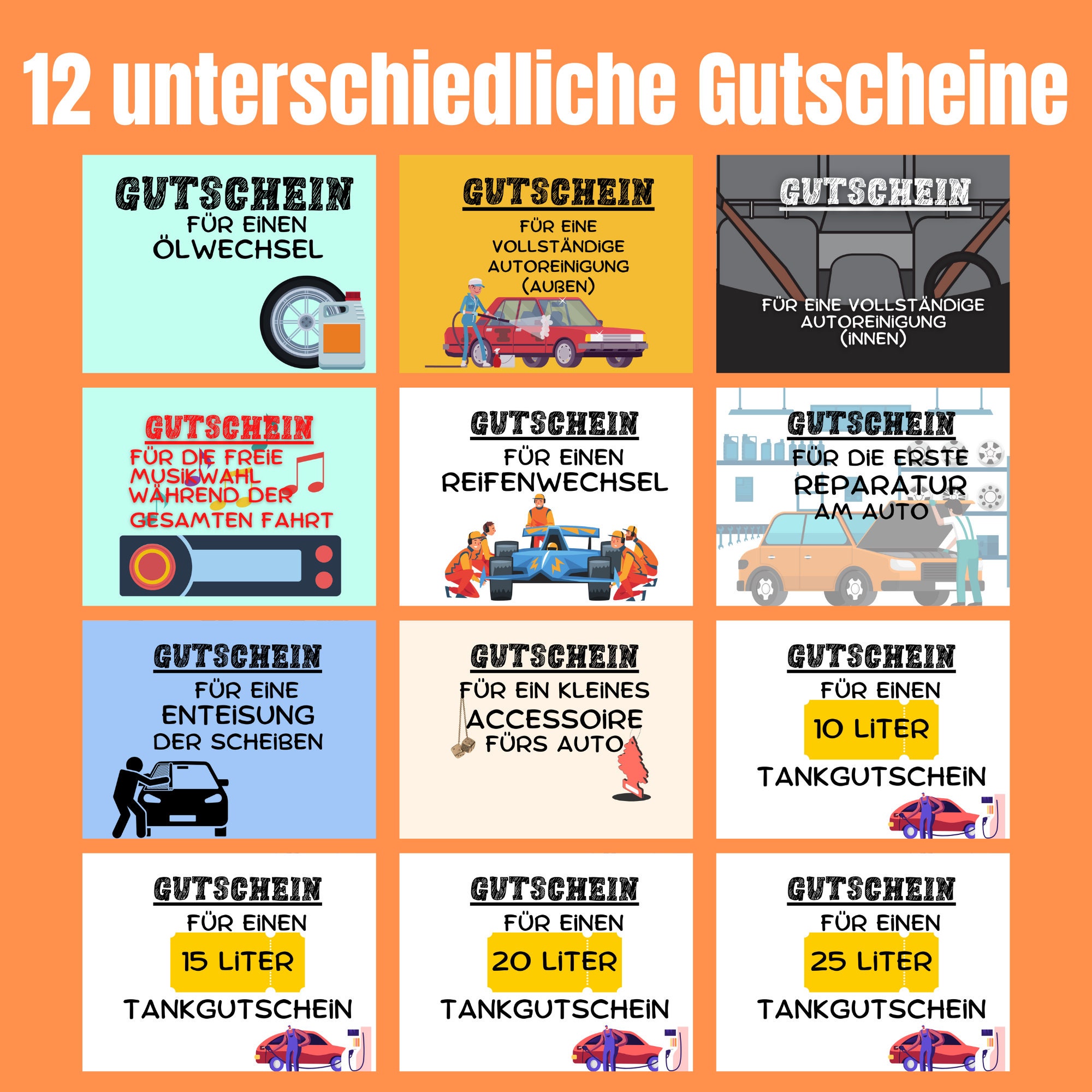 12 Gutscheine für den bestandenen Führerschein Gutscheine zum selbst  ausdrucken Fahranfänger Geschenke Geschenk erstes Auto -  Schweiz