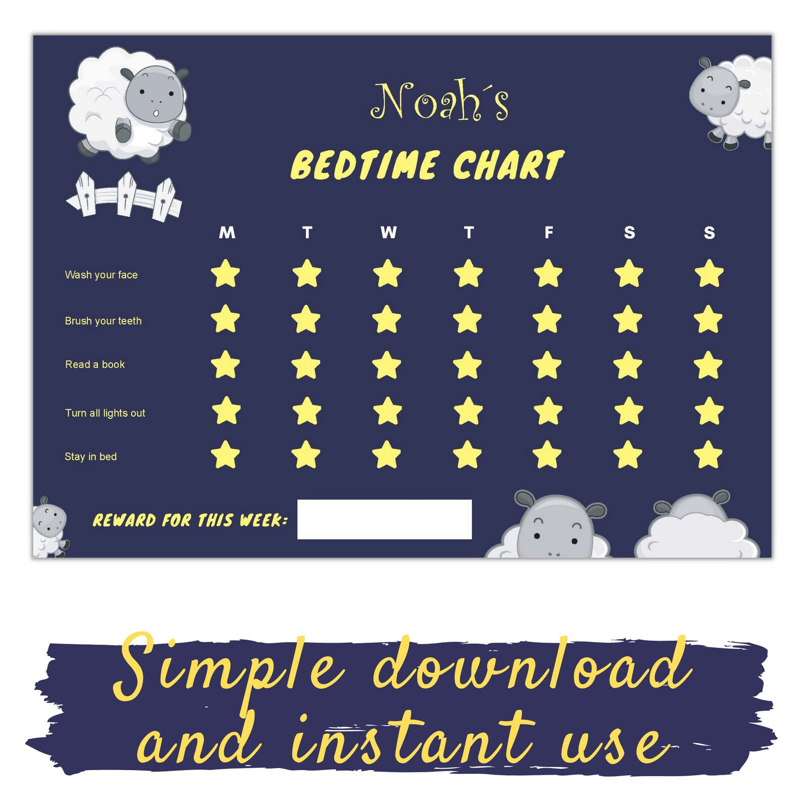 Sleep Reward Chart | Printable Behavior Chart | Daily Task Chart | Kids ...