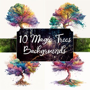 10 Magic Tree Sublimation PNG | Watercolour Images | Watercolor Digital Art | Creative Backgrounds | Printable Art Design | Digital Download