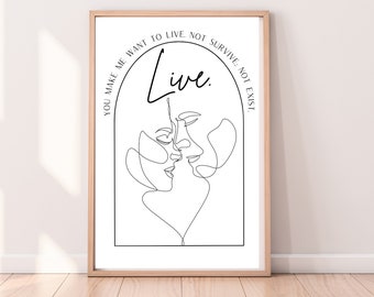 Throne of Glass Print - Aelin and Rowan Quote, Minimalist Line Art (Digital Download)