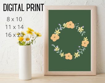 Floral Wreath Print - Modern Botanical Wall Art (Digital Download)