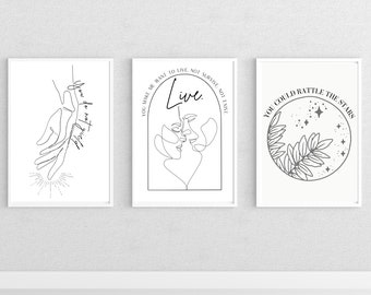 Throne of Glass Wall Art Bundle, Bookish Line Art Prints (Digital Download)