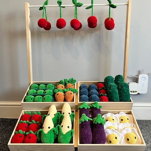 Crochet Fruit and Veg | Play Food, Amigurumi Plushie, Baby Toy, Fruit and Veg Rattle, Strawberry, Carrot, Bluberry, Tomato, Egg