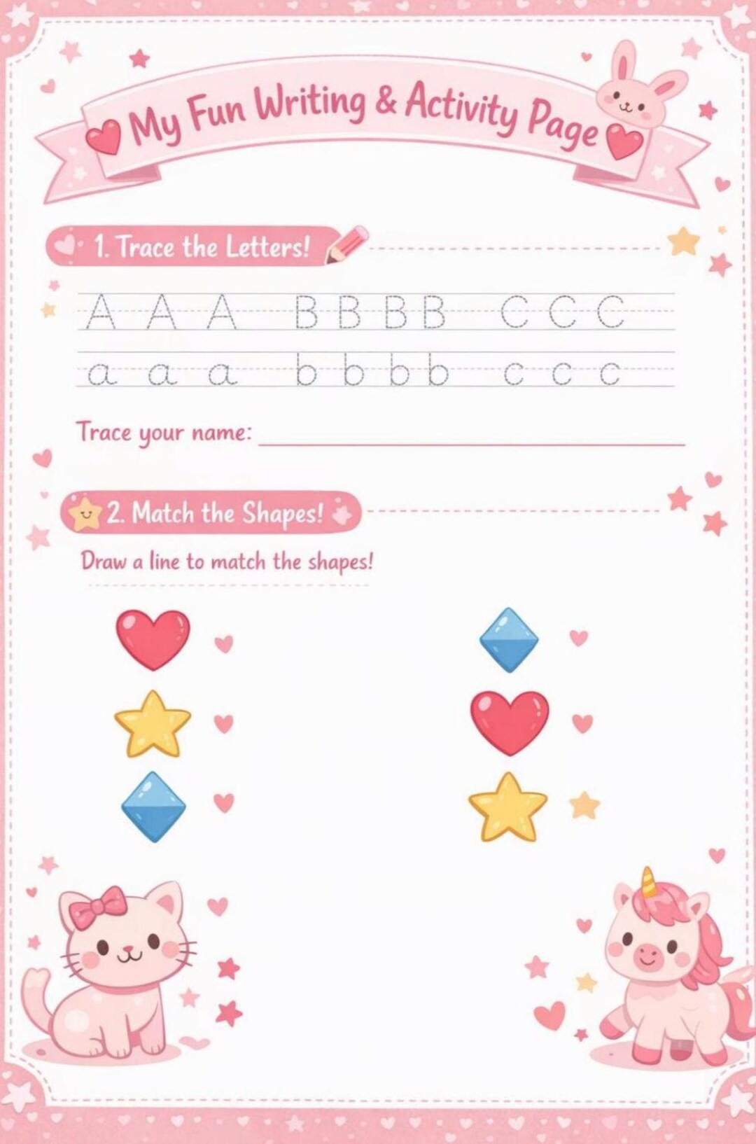 Kid's Handwriting Practice Worksheet - Etsy