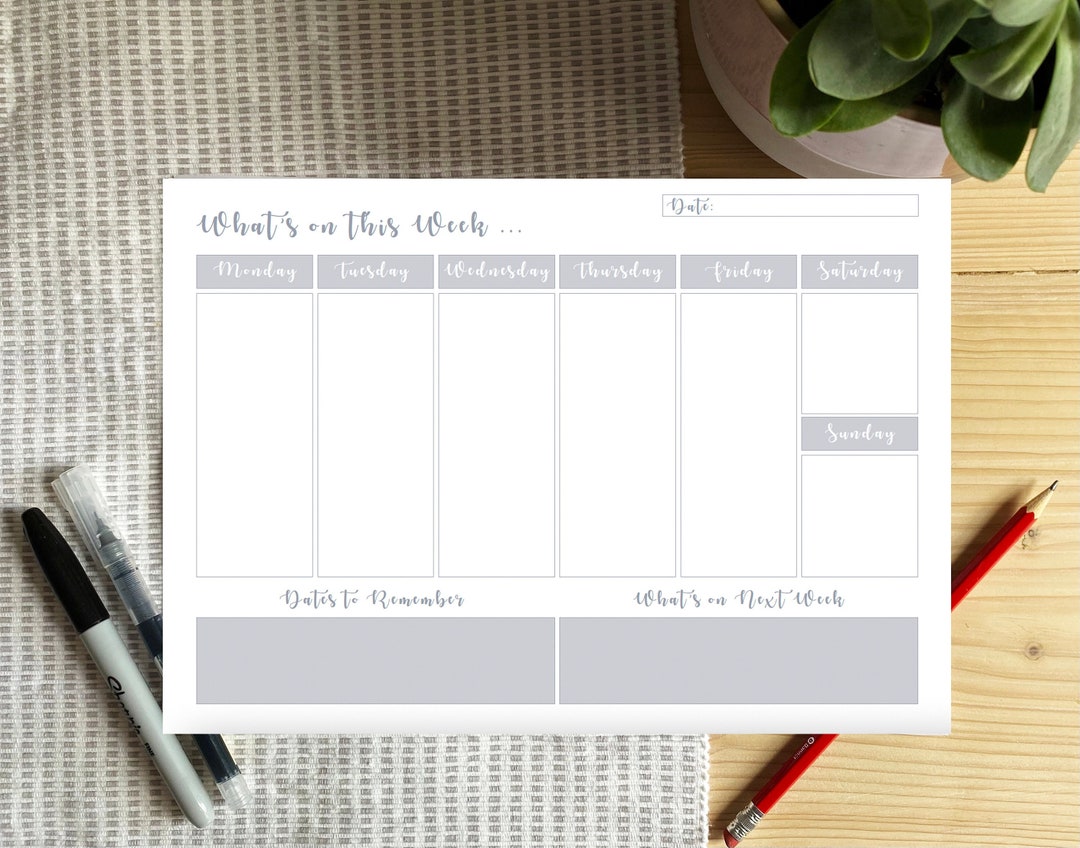 Weekly Planner Printable Landscape, What's on This Week, Week at a