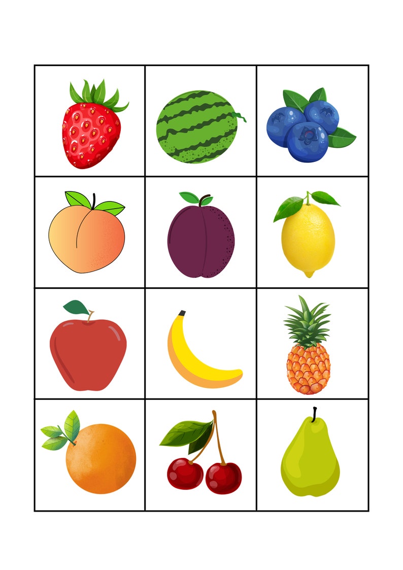 Printable FRUIT Themed BINGO Game for Preschool Toddlers Kindergarten