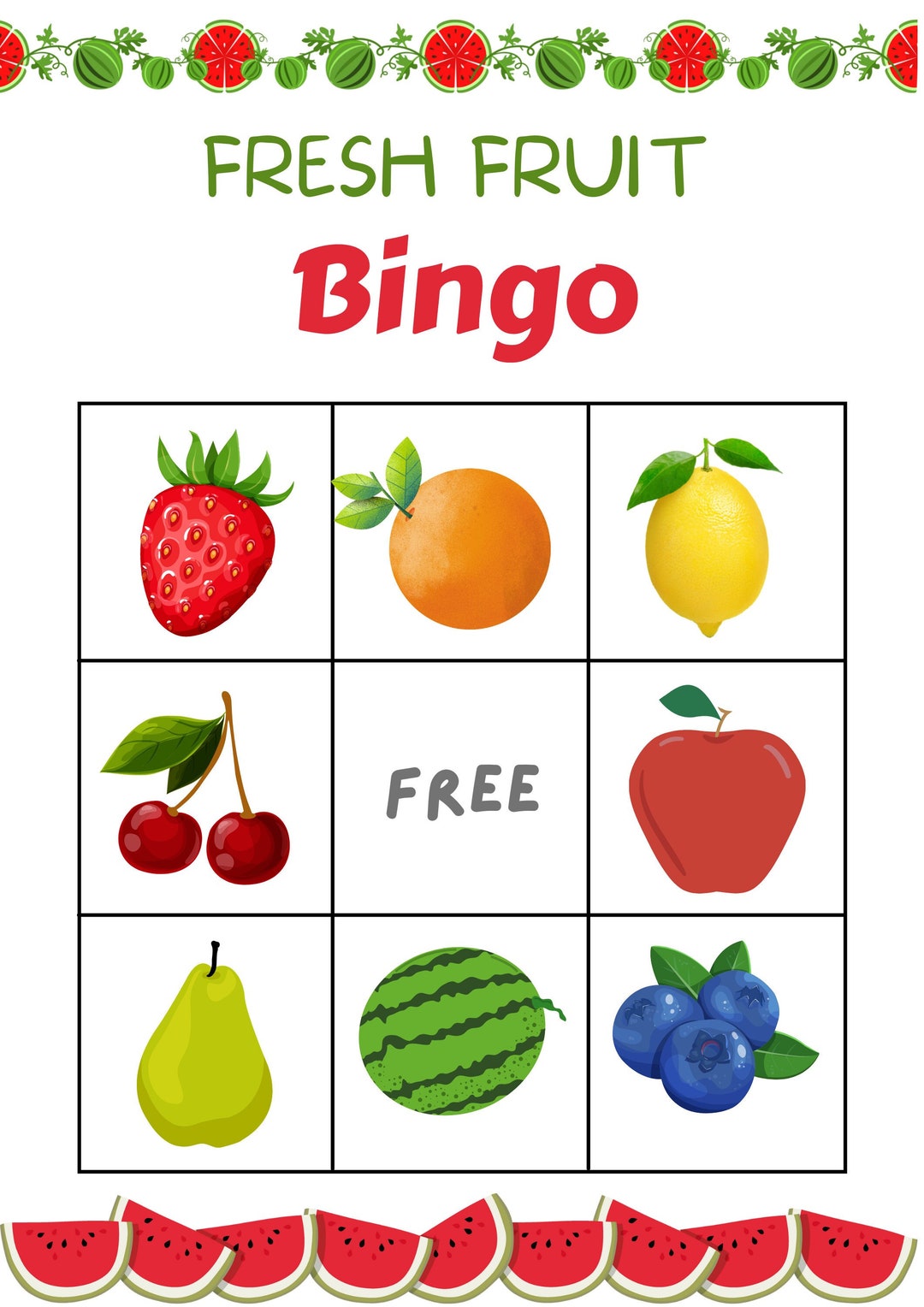 Printable FRUIT Themed BINGO Game For Preschool Toddlers Kindergarten Little Kids Printable Printable FRUIT Themed BINGO Game For Preschool Toddlers Kindergarten Little Kids Printable