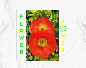 Flower Power Rouge coquelicot Blanc T-shirt unisexe à manches courtes pour Homme et Femme