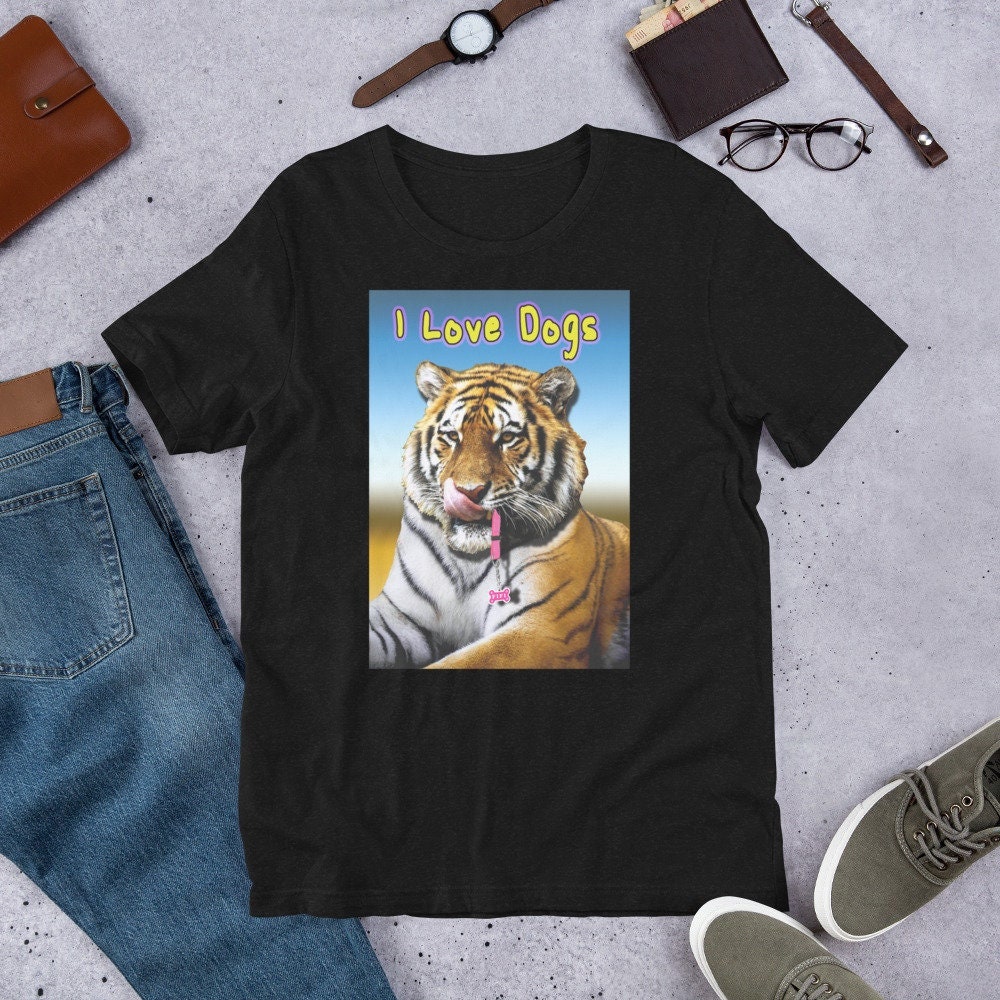 I Love Dogs Tiger Unisex Black T-shirt - Etsy