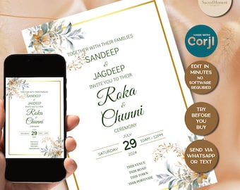 Editable Roka & Chunni Invitation | Sikh Engagement E-Invite | Punjabi Pre-Wedding Editable Template | Corjl Invitation | Instant Download