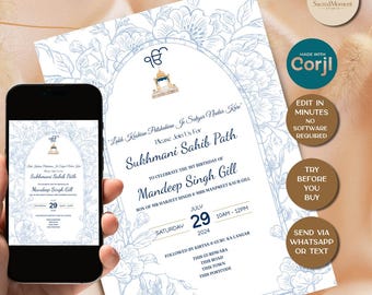 Editable Sukhmani Sahib Path Invitation | Corjl Template | Sikh Prayer Invite | Instant Download