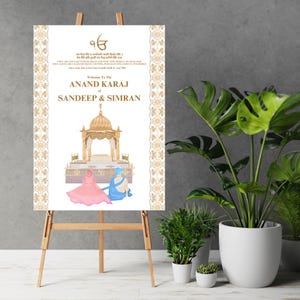 Anand Karaj Welcome Sign & Sikh Wedding Sign, Anand Karaj Signs as Punjabi Wedding Signs, Sikh Wedding Welcome sign as Punjabi Wedding Signs