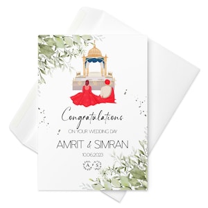 Carte de voeux de mariage sikh, carte de mariage pendjabi, carte Anand Karaj, bénédictions de mariage, jeunes mariés pendjabi, carte de mariage sud-asiatique