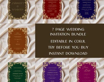 Editable Indian Wedding Invitation Bundle Corjl I 7 page Punjabi Wedding Invite Set I Maiya Mehndi Sangeet Template I Instant Download