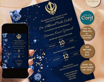 Editable Akhand Path Invitation, Sukhmani Sahib Path Digital Invitation, Akhand Path Invitation Birthday, Sehaj Path Invite Digital