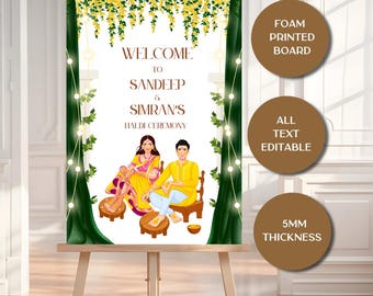 Haldi Welcome Sign Foam Board, Indian Wedding Haldi Decor, Personalised Welcome Sign, Punjabi Wedding Sign