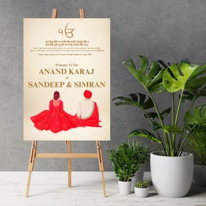 Anand Karaj Welcome Sign & Sikh Wedding Sign, Anand Karaj Signs as Punjabi Wedding Signs, Sikh Wedding Welcome sign as Punjabi Wedding Signs
