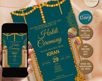Haldi Ceremony Invitation Template, Indian Wedding Invite, Editable Corjl Template, 5x7 Digital Download