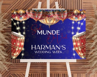 Sade Munde Da Viah, Letrero de boda indio, Impresión de espuma para boda punjabi, Boda punjabi, Letrero de bienvenida Jaggo, Letrero de bienvenida para entrada punjabi