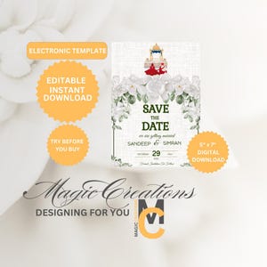 Indian Couple Save The Date Template: Editable Smartphone Download (Digital Download)