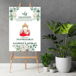 Anand Karaj Welcome Sign & Sikh Wedding Sign, Anand Karaj Signs as Punjabi Wedding Signs, Sikh Wedding Welcome sign as Punjabi Wedding Signs