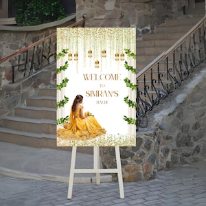 Cartello di benvenuto Haldi, segnaletica per matrimoni, stampa in schiuma di nozze, decorazione per segnaletica di benvenuto Haldi, tabellone di benvenuto per matrimoni, matrimonio sikh/indù/musulmano,