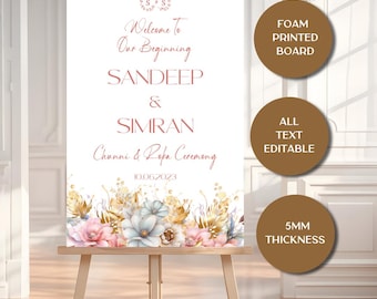 Roka & Chunni Welcome Sign | “Welcome To Our Beginning” Sign | Punjabi Sikh Hindu Indian Engagement Decor | Foam Board Wedding Welcome Sign