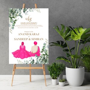 Anand Karaj Welcome Sign & Sikh Wedding Sign, Anand Karaj Signs as Punjabi Wedding Signs, Sikh Wedding Welcome sign as Punjabi Wedding Signs
