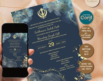Sukhmani Sahib Path Invite Template | Editable Corjl Invitation | Sikh Prayer Ceremony | Instant Download