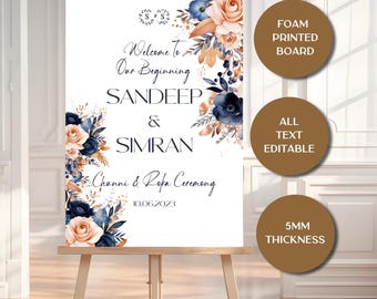 Roka & Chunni Welcome Sign | “Welcome To Our Beginning” Sign | Punjabi Sikh Hindu Indian Engagement Decor | Foam Board Wedding Welcome Sign