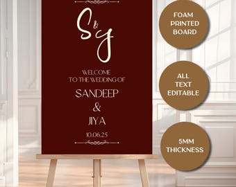 Panneau de bienvenue personnalisé pour mariage indien | Décoration élégante en carton mousse | Plaque d'entrée de mariage personnalisée