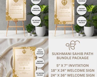 Sukhmani Sahib Path Invitation Bundle, Sikh Ceremony Invite Template, Punjabi Religious Invitation, Editable Corjl Template,Instant Download