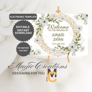 Floral Walima Welcome Sign: Editable Islamic Wedding Decor (Digital Download)