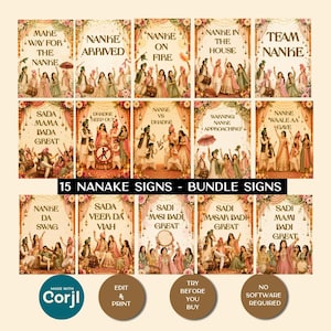 May include: A collection of 15 decorative signs featuring illustrations of people in traditional attire celebrating, with text including Make Way For The Nanke, Nanke Arrived, Nanke On Fire, Nanke In The House, Team Nanke, and Sada Mama Bada Great.